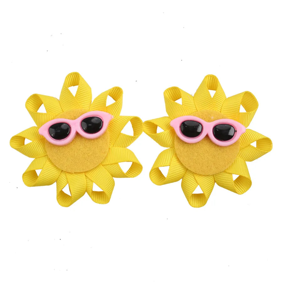 Amazon's New Summer Sunflower Glasses Bow Hairpin Girls Sun Smiley Face Glitter Bow Hairpin