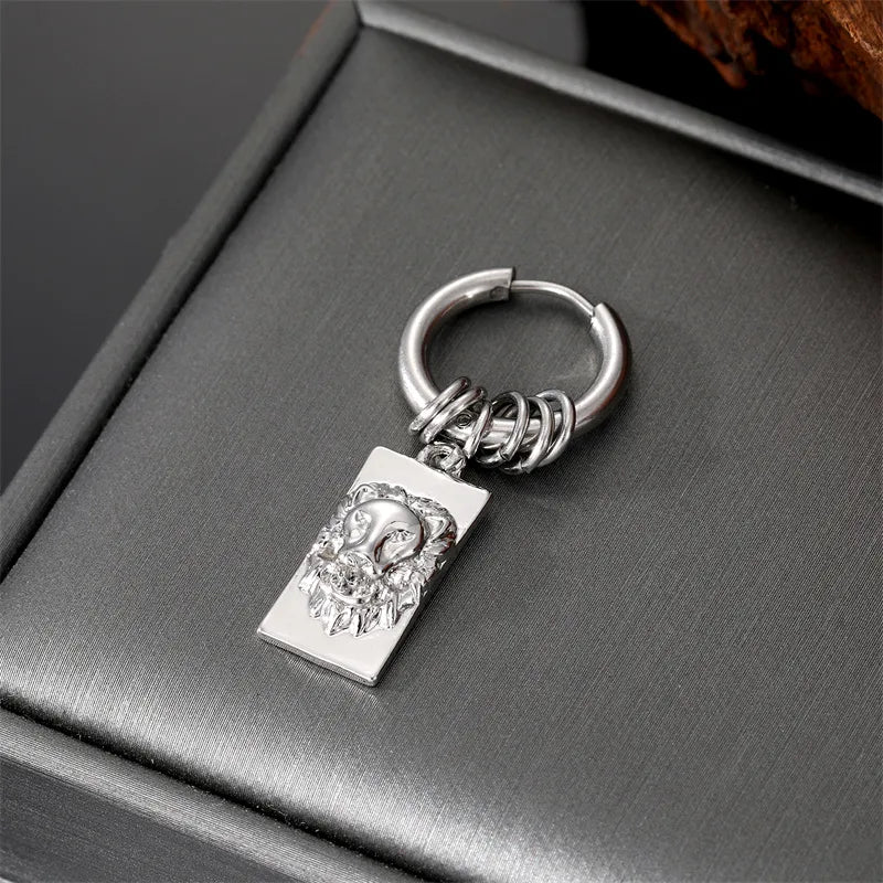 punk triangle cross feather stainless steel plating dangling earrings 1 piece
