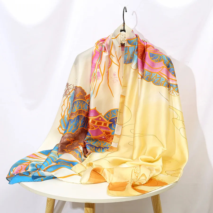 women's lady flower cloud brocade printing scarf
