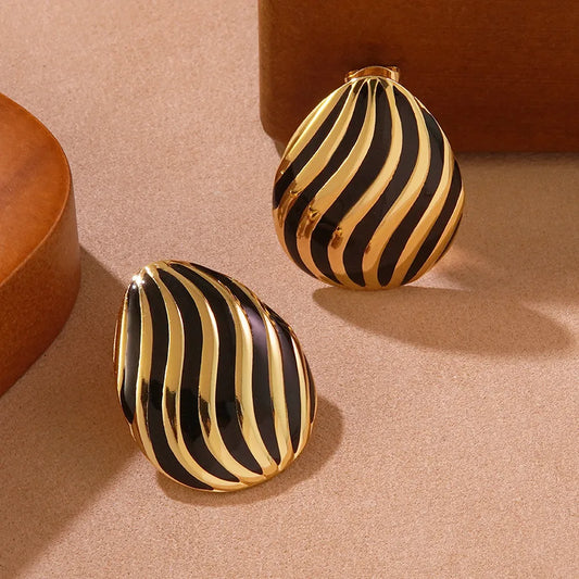 1 Pair Casual Cute Vacation Stripe Oval Enamel 304 Stainless Steel Imitation Gold  Ear Studs