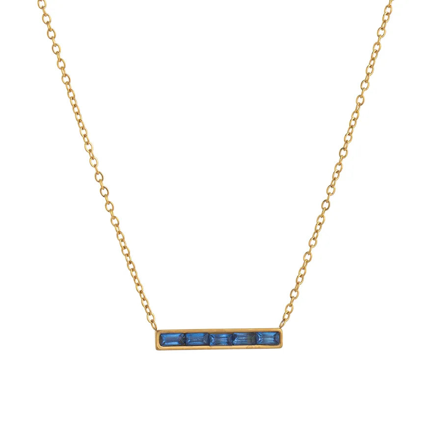 Wholesale Jewelry Lady Simple Style Shiny Rectangle 304 Stainless Steel Zircon 18K Gold Plated cable chain Pendant Necklace