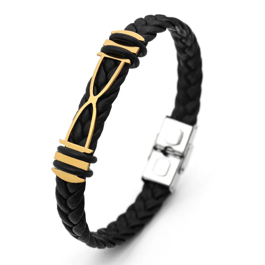 Retro Punk Solid Color Pu Leather Men's Bracelets Men Cord & Leather Bracelets