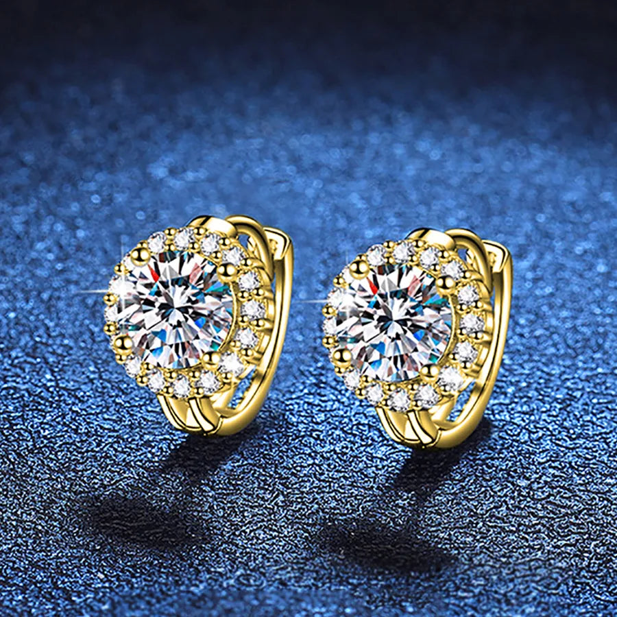 1.0ct Moissanite 925 Sterling Silver Drop Earrings Earrings GRA Certificate Round Brilliant Cut Geometric 18K Gold Plated Drop Earrings Earrings