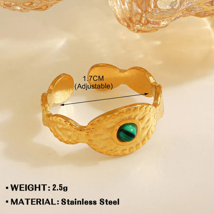 Retro Geometric 304 Stainless Steel Natural Stone Open Rings In Bulk