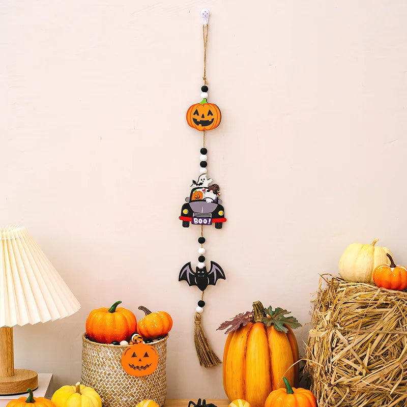 Wooden Halloween Decorations Pumpkin Witch Bat Hanging Ornaments Party Home Decoration Modern Simple Style Festive Atmosphere
