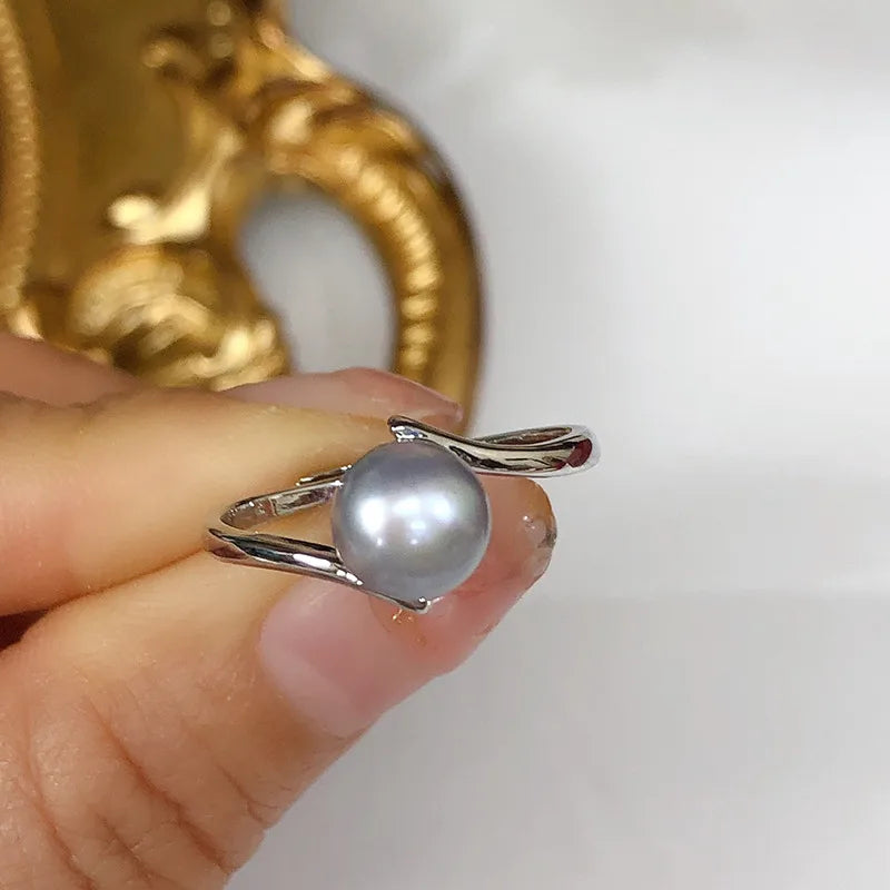 lady simple style solid color copper plating inlay freshwater pearl rings
