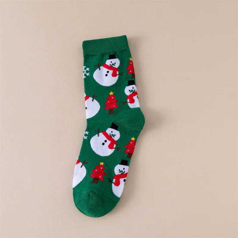 Cartoon Mid-Calf Women's Socks Deer Snowman Santa Claus Christmas Cotton Socks Trendy Autumn Winter Fashion Socks Gift
