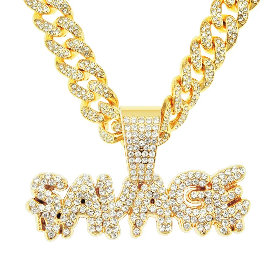 hip-hop men's trend jewelry full of diamond stitching letters pendant cuban chain necklace