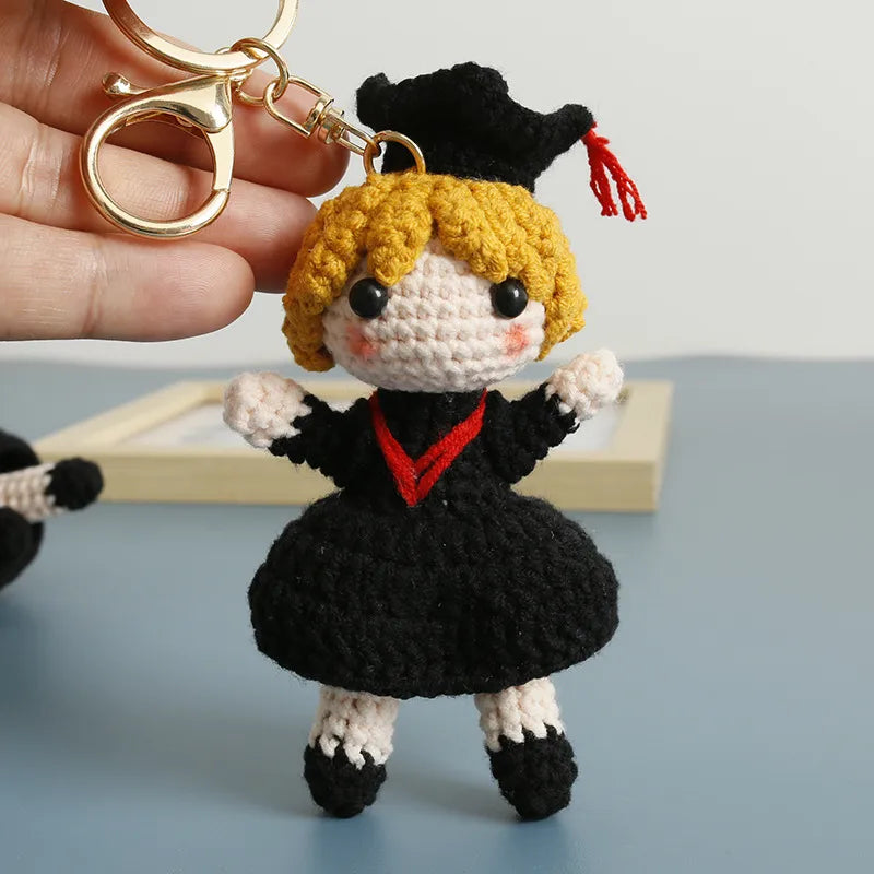 Hand Knitted Graduation Doll Pendant Cute Cartoon Style Fuzzy Ball Graduation Season Ornaments Kitty  Animation Main Character
