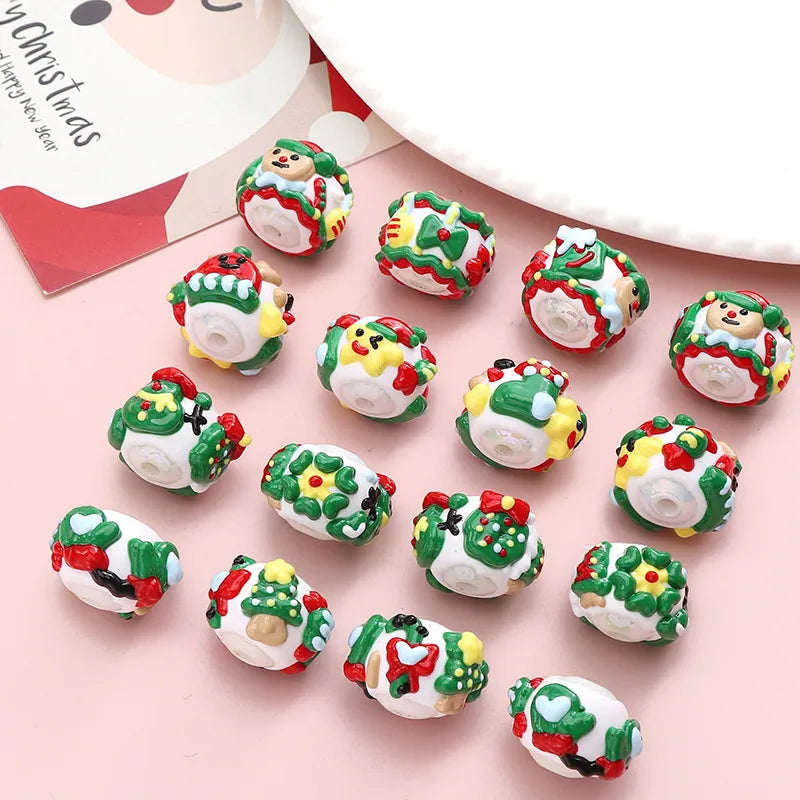 Acrylic Christmas Hand-Painted Gingerbread Man Cartoon Bead Pendant Handmade DIY Beaded Bracelet Phone Chain Accessories