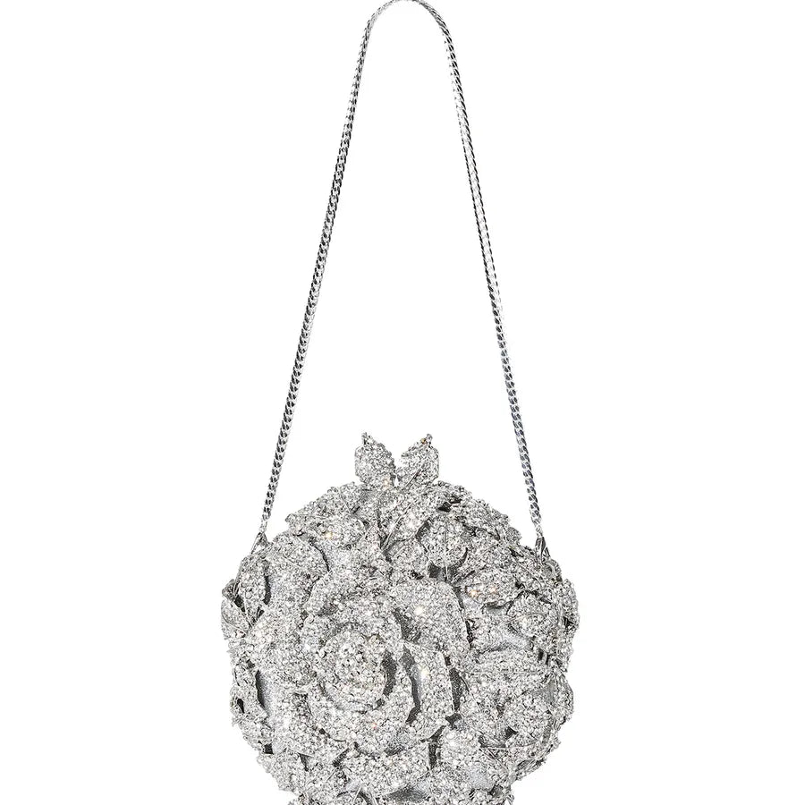 silver pu leather flower round evening bags