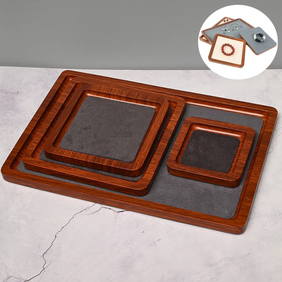 Handmade DIY Jewelry Display Plate Square Rectangle Hand Bracelet Ring Tray Artificial Wood Velvet Simple Style Jewelry Stand