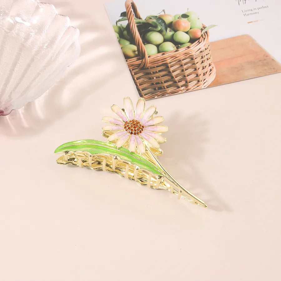 simple style New style sunflower tulip grain imitation pearl alloy inlay rhinestones hair claws