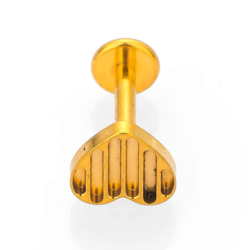 1 Piece Lip Rings Simple Style Heart Shape Titanium Alloy Polishing Plating Hollow Out Zircon 14K Gold Plated Lip Rings Ear Cartilage Rings & Studs Nose Rings & Studs