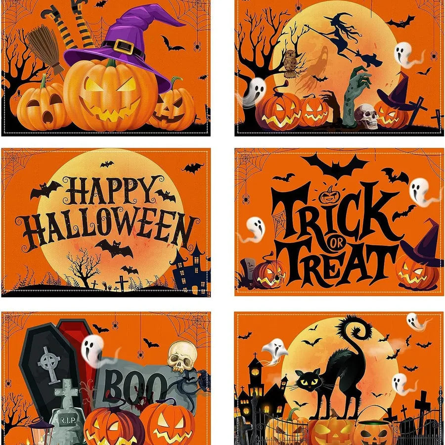 Halloween Dining Mat Trick Or Treat Series Combination Table Mat Restaurant Holiday Atmosphere Decoration Utensil Heat Resistant Pad