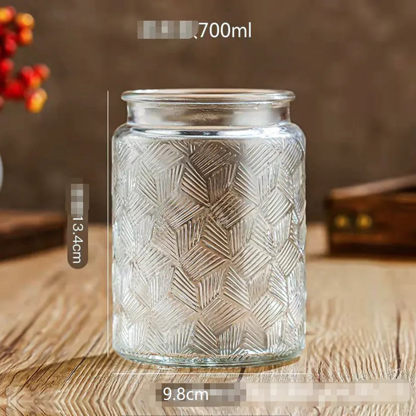 Glass Embossed Glass Sealed Jar Square Storage Jar Snack Dried Fruit Storage Jar Kitchen Household Glass Jar Vintage