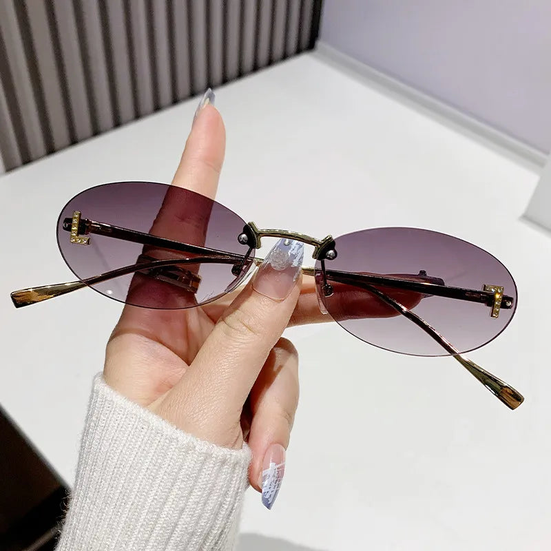 IG Style Streetwear Solid Color Pc Oval Frame Frameless Women's Sunglasses