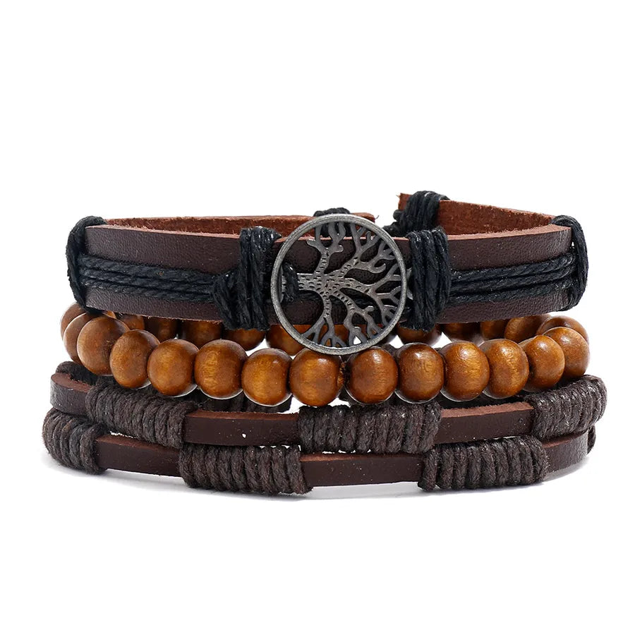retro geometric pu leather alloy rope men's bracelets