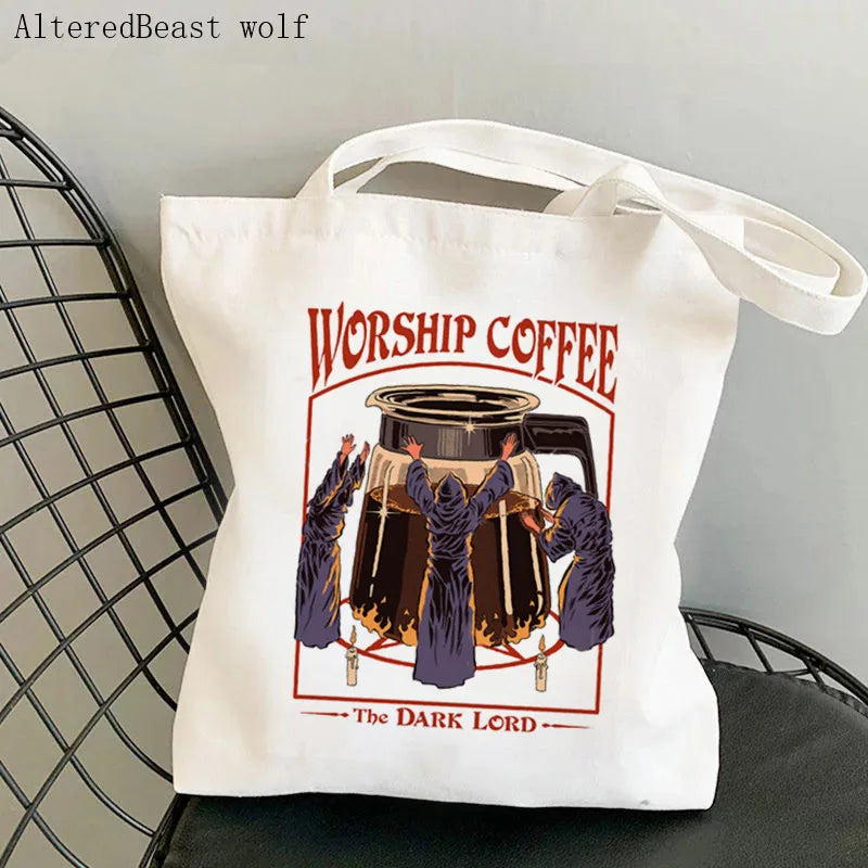 Magic Witch Pastel Gothic Handbag Printed Canvas Tote Single Shoulder Shopping Bag Ladies Fashion Handbag