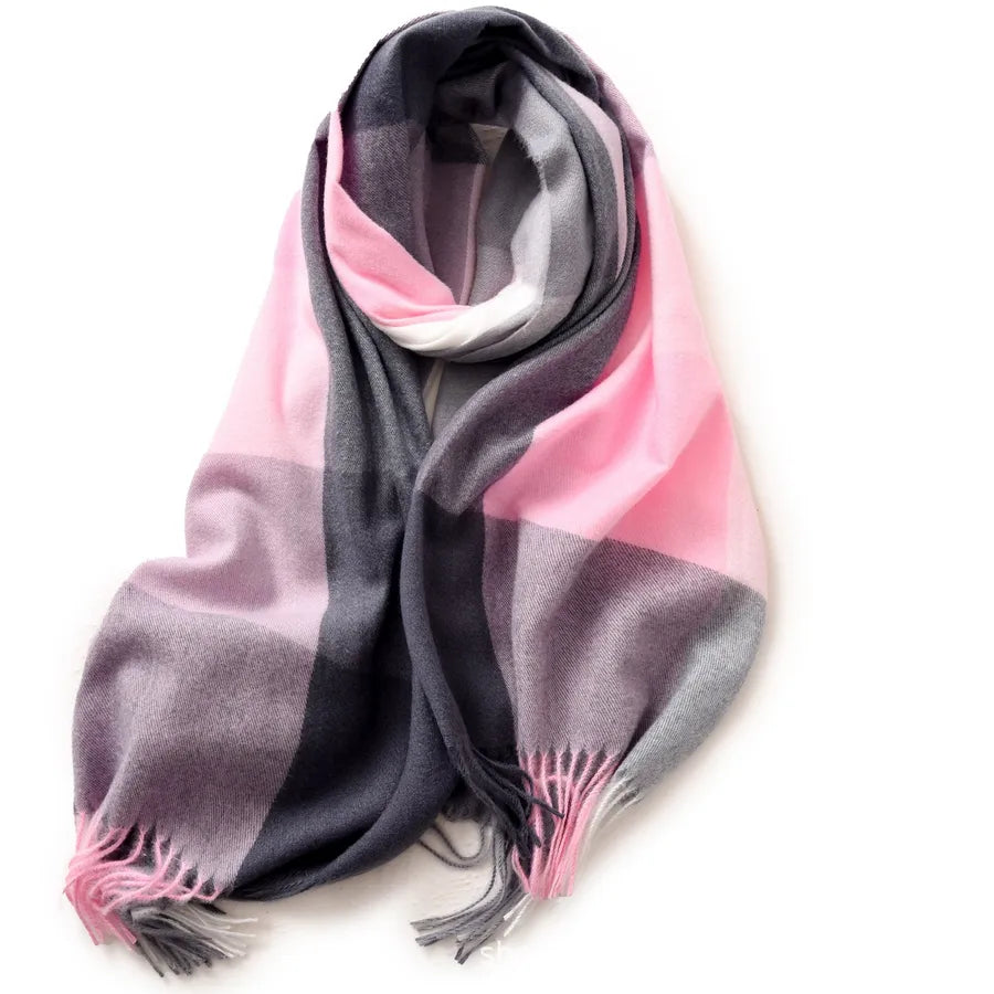 women's retro plaid imitation cashmere tassel winter scarves