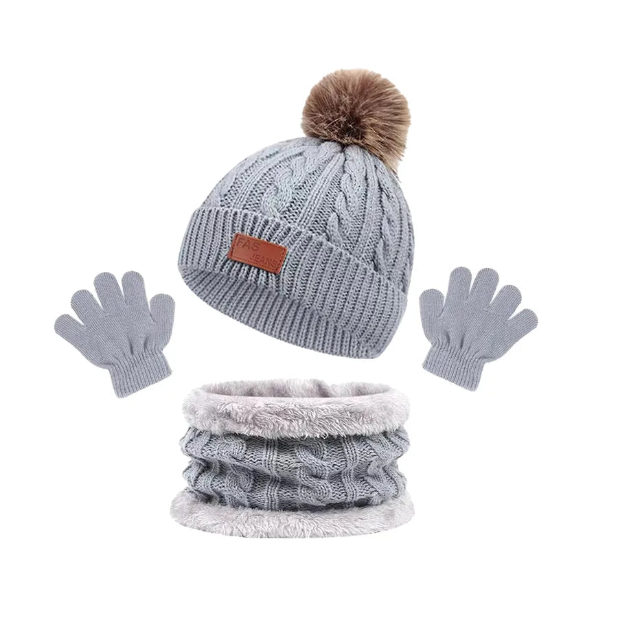 New Arrival  Children's Hat Scarf Gloves Three-Piece Set Autumn and Winter New Warm Female and Male Baby Woolen Cap