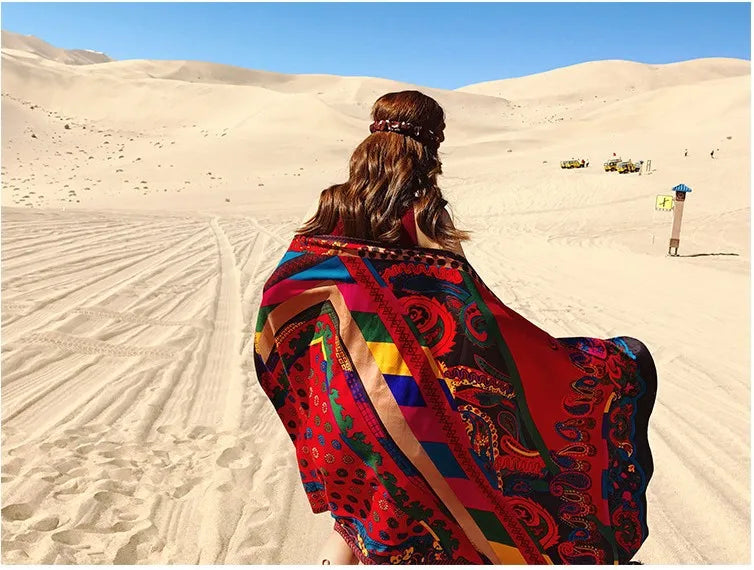 women's retro vacation geometric cotton and linen scarf
