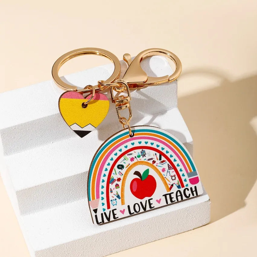 Modern Style Letter Heart Shape Apple Wood Teachers' Day Unisex Keychain