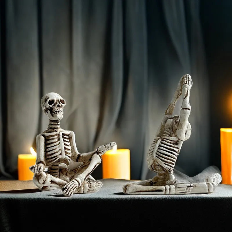 New Arrival Mini Yoga Skeleton Sculpture Decorative Resin Crafts Three-Piece Set Entertaining European Style Plastic Resin