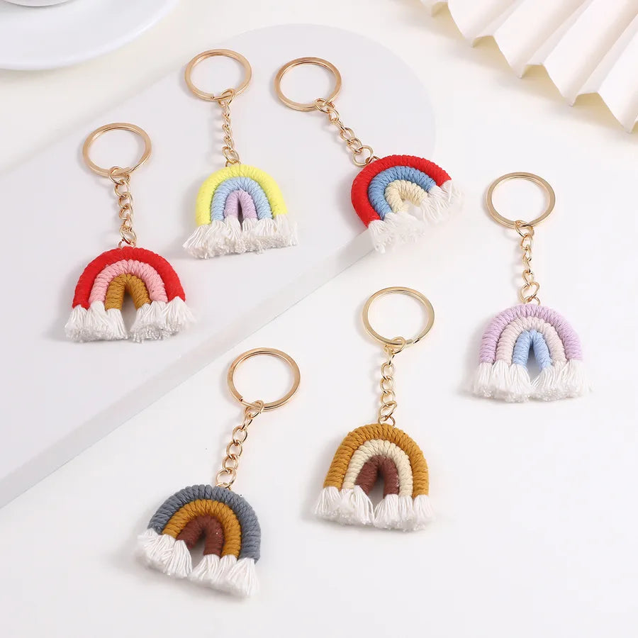 Fashionable Sweet Rainbow Knitted Keychain Pendant Accessory New Arrival Jewelry Handcrafted Tassel Irregular Design Personality