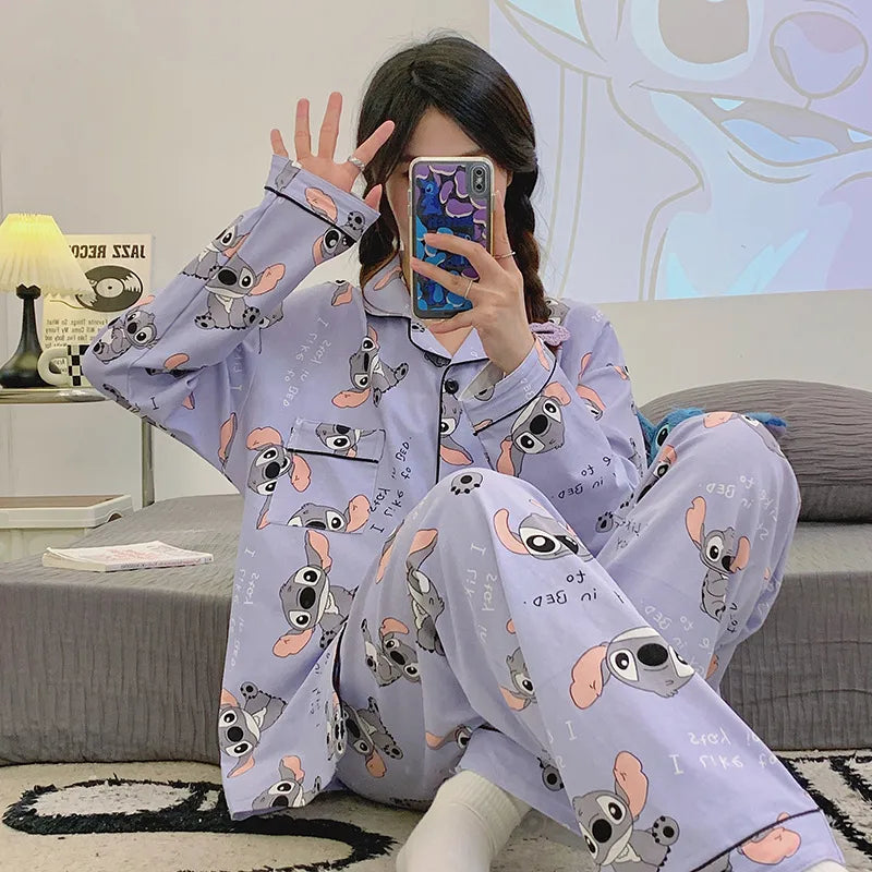 Purple Heart Sweet Style Women's Sleepwear Long Sleeve Home Clothes Spring Autumn High Sensation Dormitory Outdoor Wear Set