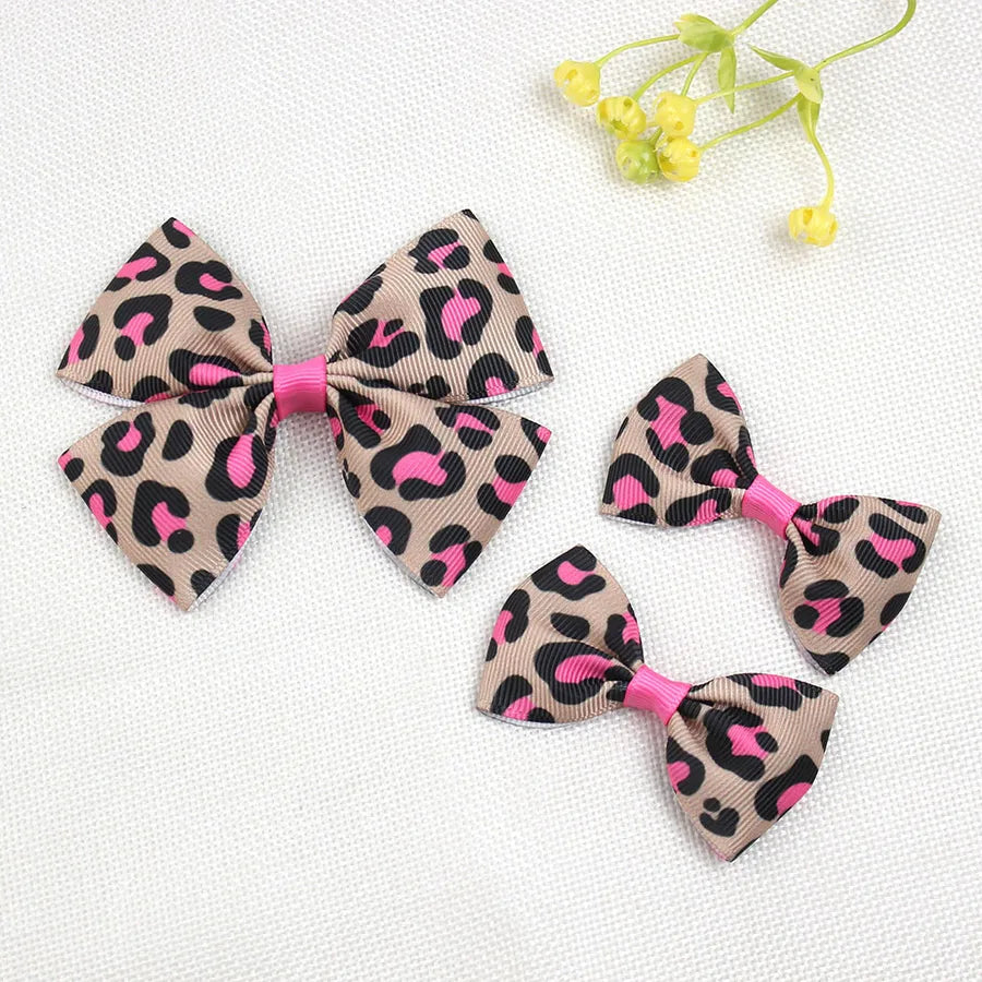 Explosions Retro Leopard Print Children's Boutique Bow Hairpin Printed Girl Hair Accessories One Big Two Small