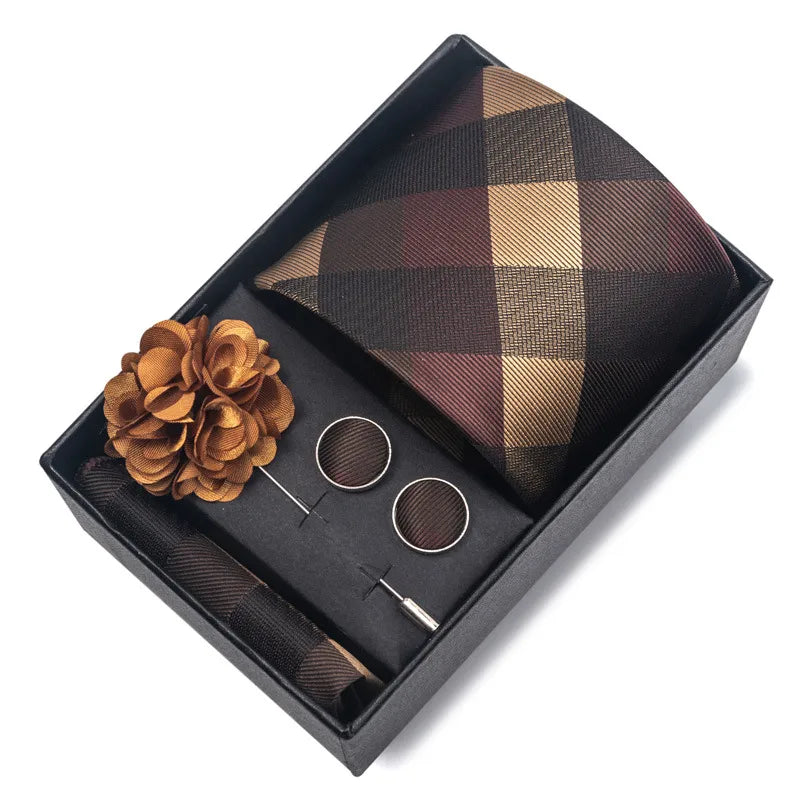 commute geometric stripe cashew nuts polyester yarn men's square scarf cufflinks tie