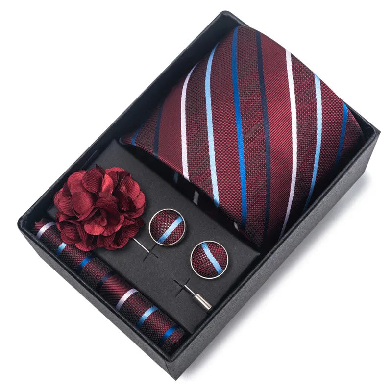 commute geometric stripe cashew nuts polyester yarn men's square scarf cufflinks tie
