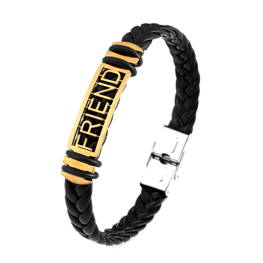 Retro Punk Solid Color Pu Leather Men's Bracelets Men Cord & Leather Bracelets