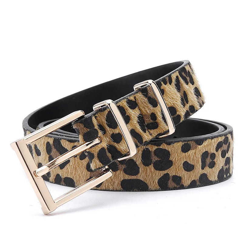 streetwear leopard imitation leather alloy women's leather belts