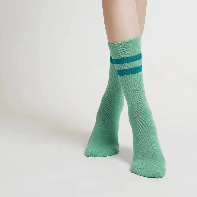 Unisex Casual Sports Letter Stripe Cotton Crew Socks A Pair
