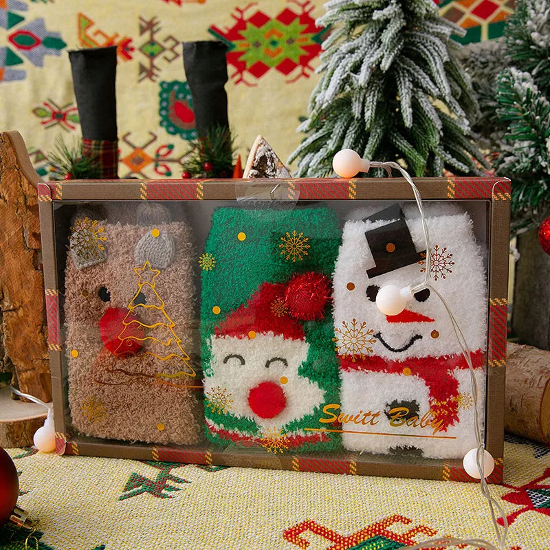women's basic santa claus snowman polyester coral fleece ankle socks 1 set