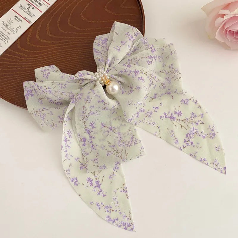 sweet ditsy floral polyester bowknot hair clip