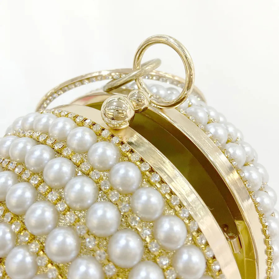 black gold silver pvc geometric pearl round evening bags