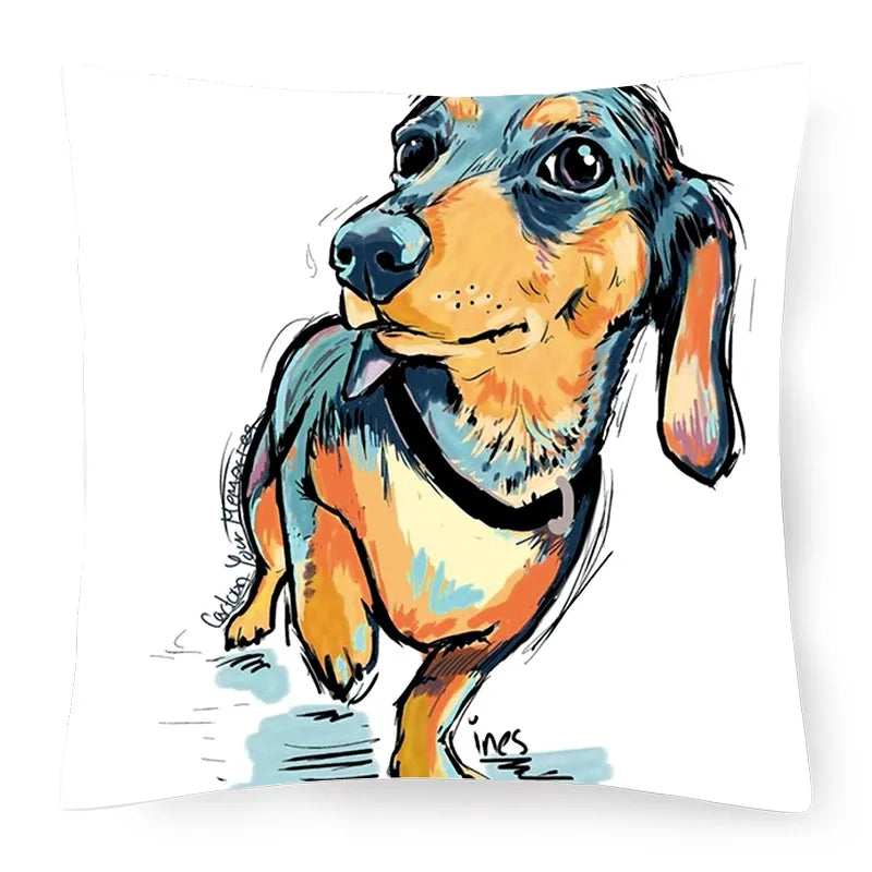 cute pastoral cartoon dog plush throw pillow