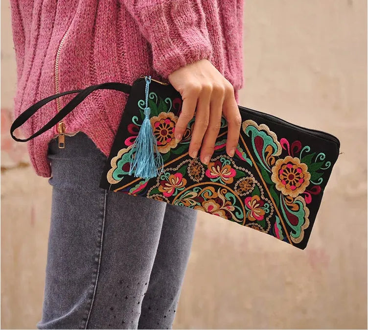 women's all seasons cotton ethnic style envelope bag clutch bag