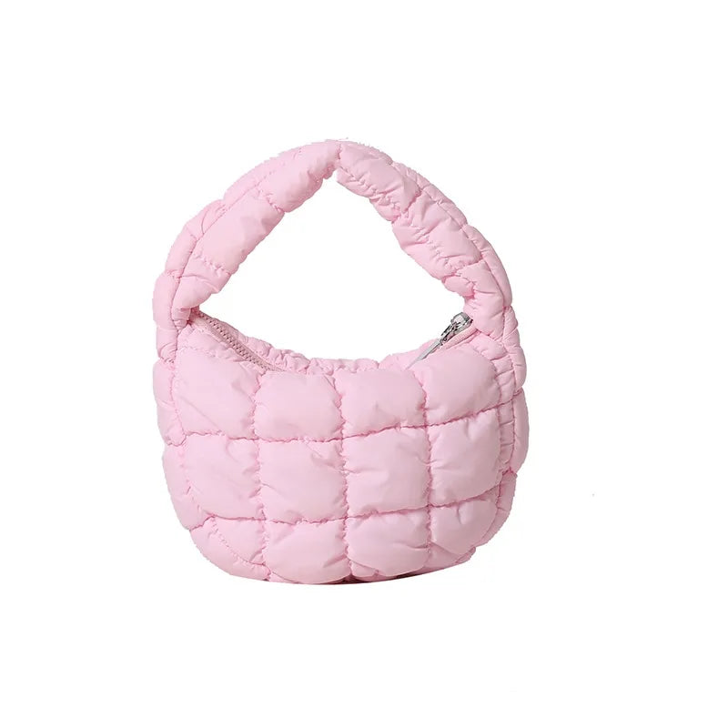 Pleated Plaid Cloud Bag Underarm Bag  New down Cotton Jacket Western Style Fashion Mini Handbag