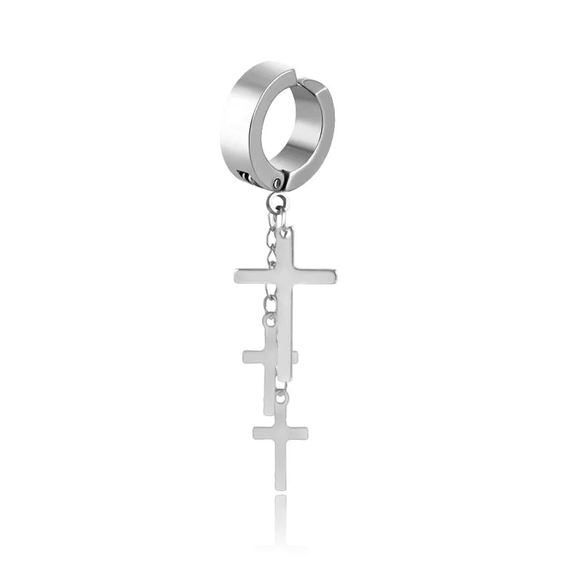 fashion black punk earrings titanium cross steel ear clips