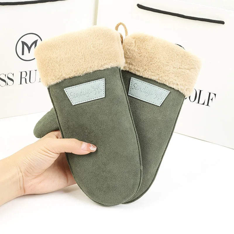 Thermal gloves women's winter suede raccoon plush fleece-lined thick windproof sports outdoor riding thermal gloves