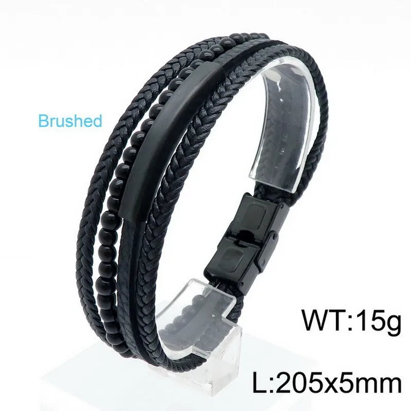Hip-Hop Retro Color Block Pu Leather Titanium Steel Plating 18K Gold Plated Men's Bangle