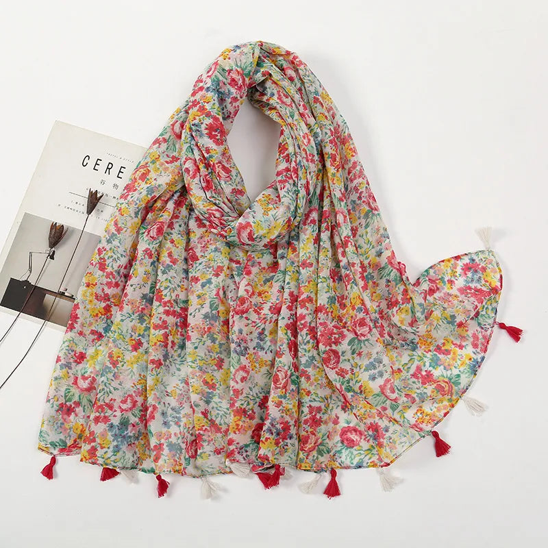 women's retro color block polyester printing scarf