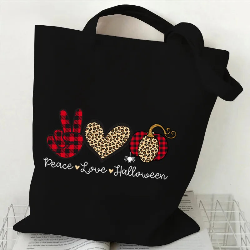 Halloween Cartoon Pumpkin Decorated Student Canvas Bag Handbag Shopping Commuter Bag Large Square Fashion Tote Bag