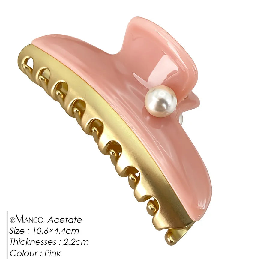 Dopamine Color Block Pearl Spring Clip Acetate Hair Grips Women Shark Clips Versatile Hair Accessories Casual Style
