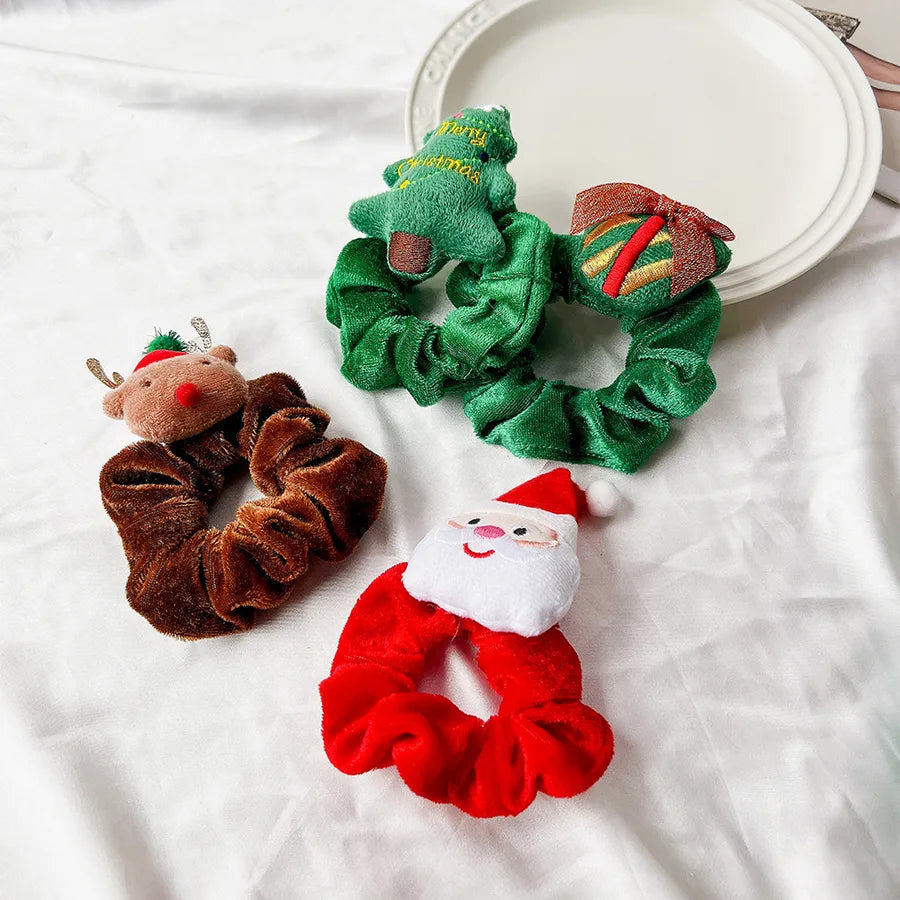 Christmas Cartoon Santa Claus And Deer Plush Elastic Fabric Hair Bands  Style Handmade Christmas Headwear