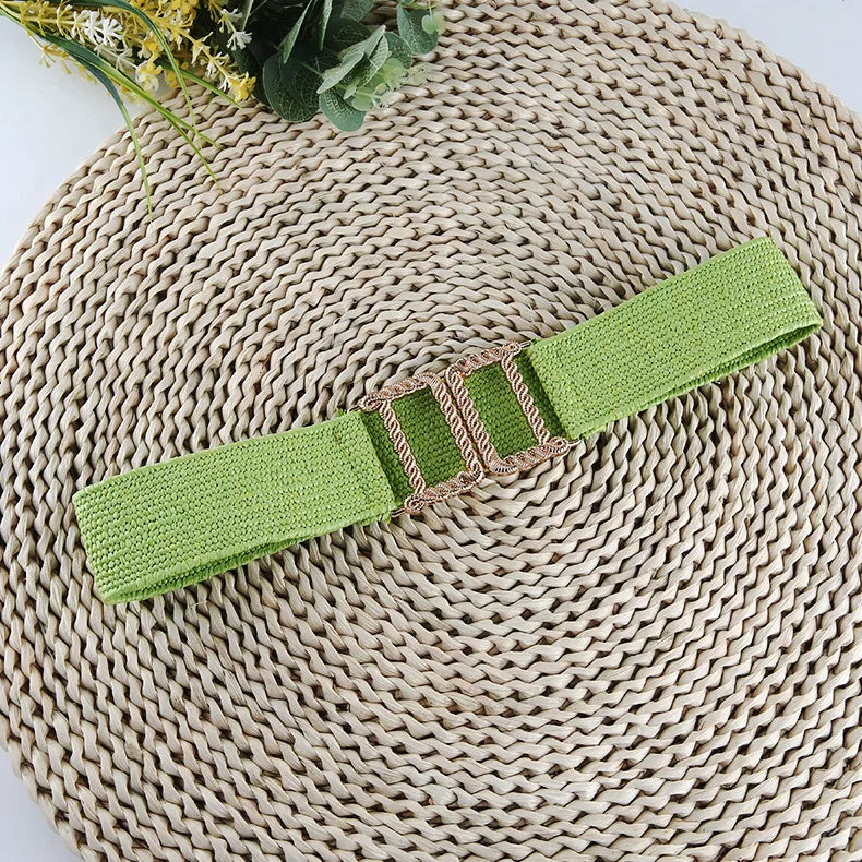 ethnic style solid color plastic straw woven belt women's woven belts